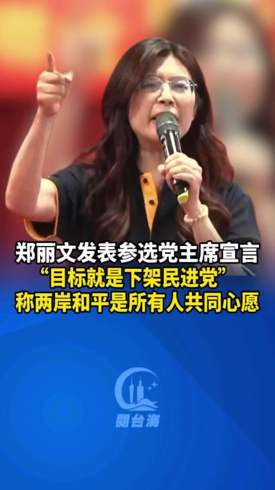  【视频】郑丽文发表参选党主席宣言：“目标就是下架民进党”，两岸和平是所有人共同的心愿