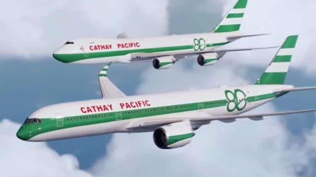 【视频】香港国泰航空经典复古涂装飞机再现天际，庆祝成立80周年